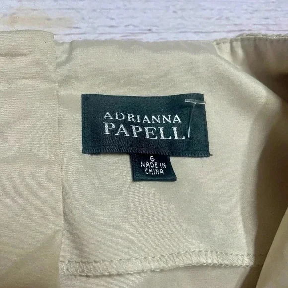 EUC Tan‎ Crochet Lace Women’s Cocktail Formal Adrianna Papell 1/4 Sleeve Dress - Picture 4 of 11